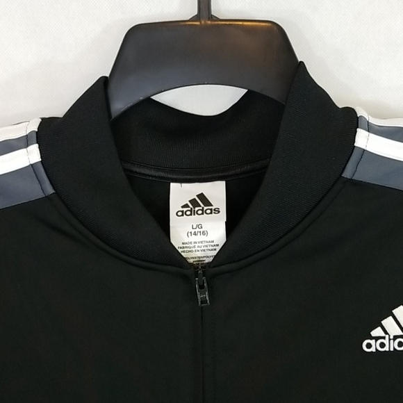 ADIDAS Kids Track Jacket Black & Gray White size Large NEW - Picture 3 of 10